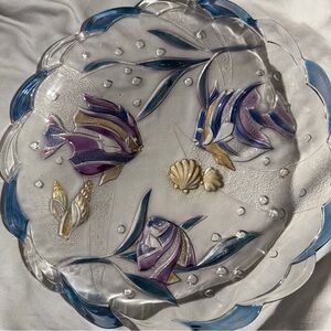Elegant Heavy 15 inch Ocean-Themed Glass Platter